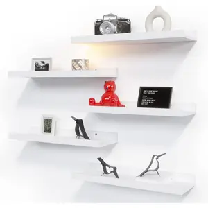 RICHER HOUSE 5-Set Wooden Engineered Floating Shelves, Black Wall-Mounted Shelves with Lip Guard, Modern Picture Ledge Decor, 20 lbs Max Load, Ideal for Living Room, Bedroom