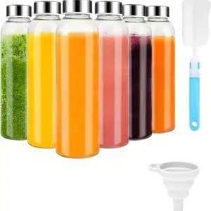 18oz Glass Juicer Bottle, 1 Set Reusable Glass Travel Water Bottle with Brush & Funnel, Leakproof Juicer Bottle for Home Office Outdoor, Drinkware Tumbler, Leakproof Water Bottles