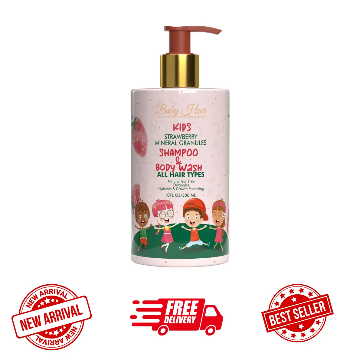 Baby Hair Kids: Vegan Strawberry & Mineral Granules Shampoo & Body Wash