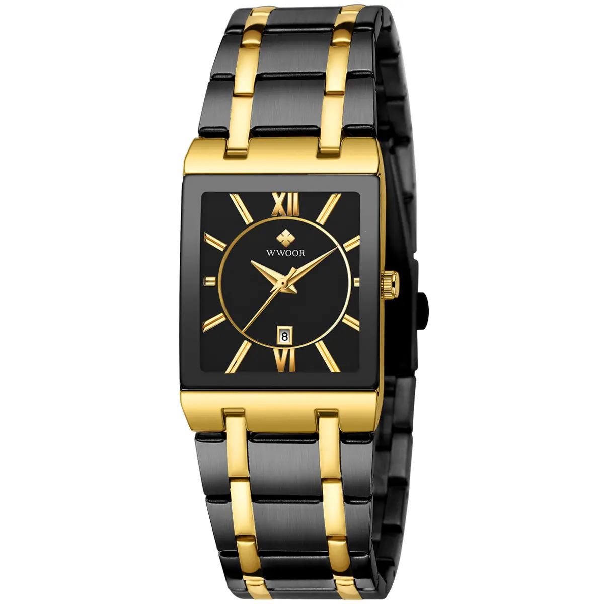 WWOOR Brand Men's Fashion Square Quartz Watch, Casual Business Stainless Steel Date Watches for Men, Charm Luxury Waterproof Wrist Watch