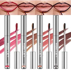 Set of 4 Peel-Off Lip Liner Stains, Waterproof Nude Matte Lip Tint, Long-Lasting Peel-Off Lip Color, Effortless Precision & Full Coverage, 24H Color Hold