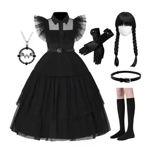 Black Costume Dress for Girl, 5-12T Family Dress Up Halloween Outfits Carnival Costumes Cosplay Party Dress+Accessories