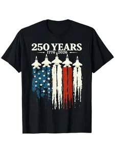 Flag Vintage 250 Years American 1776 2026 250th USA Birthday T-Shirt Men's Tee, Crew Neck, Casual Loose Summer Tee
