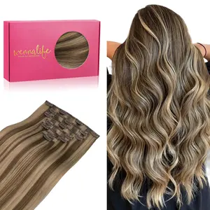 WENNALIFE Clip in Hair Extensions 120g-150g Balayage Chocolate Brown to Caramel Blonde Remy Hair Thicker Double Weft Extensiones Clip In Real Hair Coloured #SpringStatements