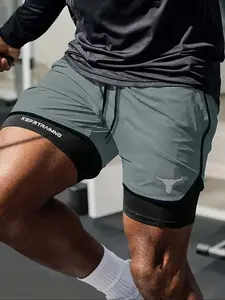 Men's Regular Fit Bull Head Print Quick Drying Breathable Training Shorts, Casual Comfy Gym Workout Shorts for Summer, Breathable Fitness Shorts, Men's Bottoms for Indoor Outdoor Wear