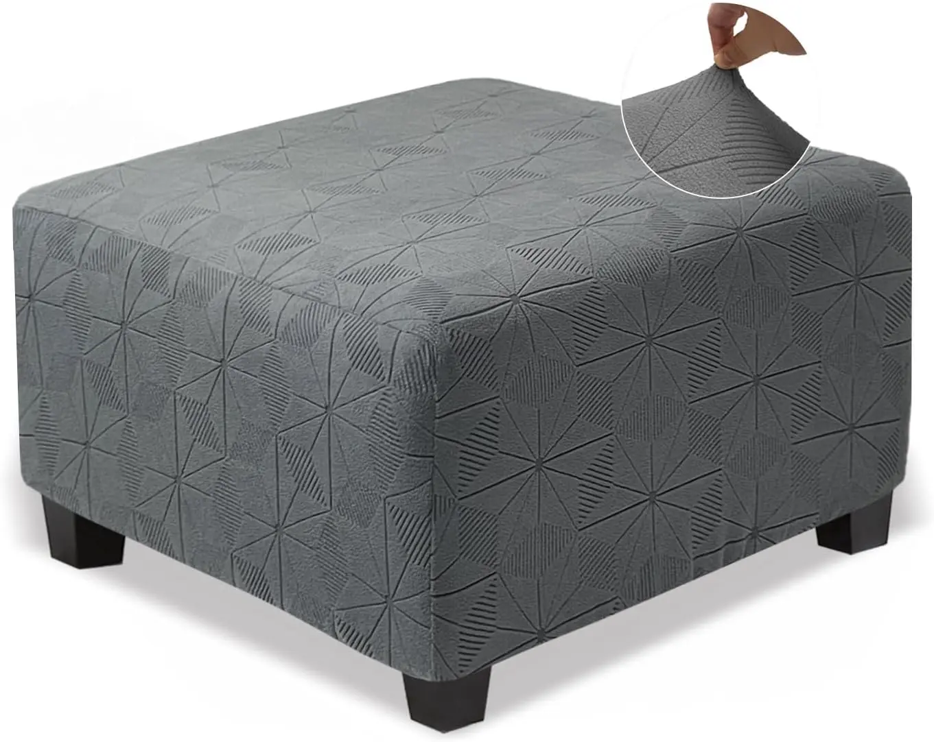 Ottoman Cover Square,Stretch Square Ottoman Covers Slipcover,Soft Knitted Jacquard Cover for Storage Stool,Footstool Protection for Living Room,Grey,Medium