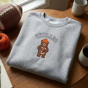 Chicago Bear Embroidered Sweatshirt, Football Crewneck, Chicago Football Fan Gift, Embroidered City Crewneck, Sports Team Spirit Apparel