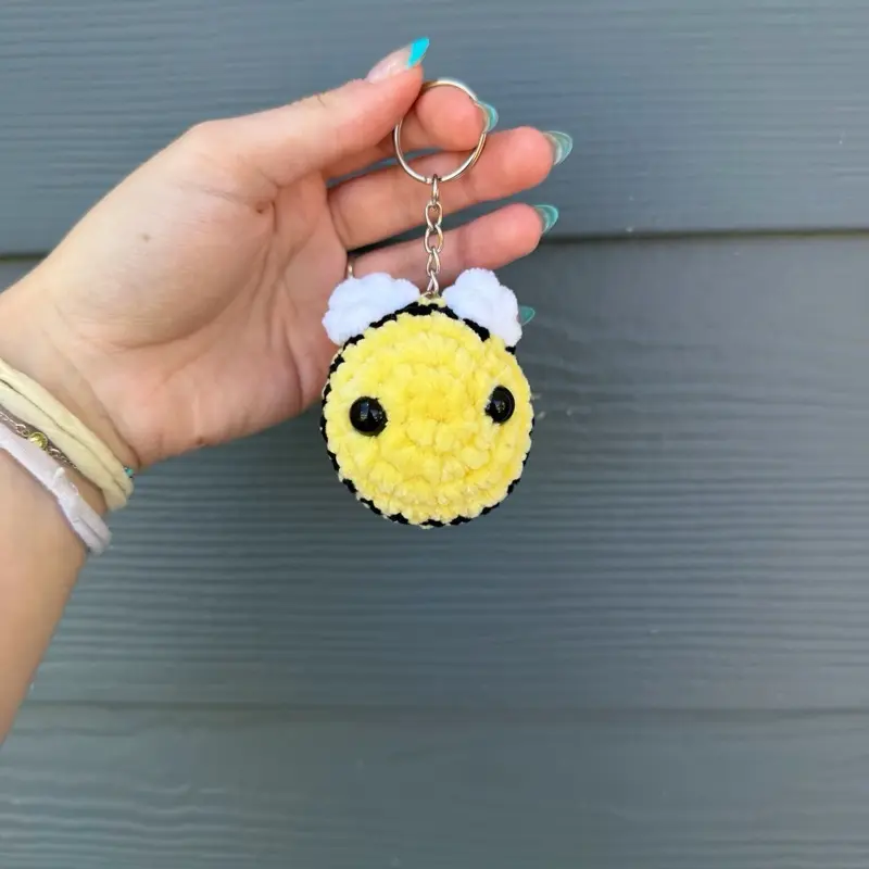 Handmade Crochet Small Yellow & Black Bee Keychain
