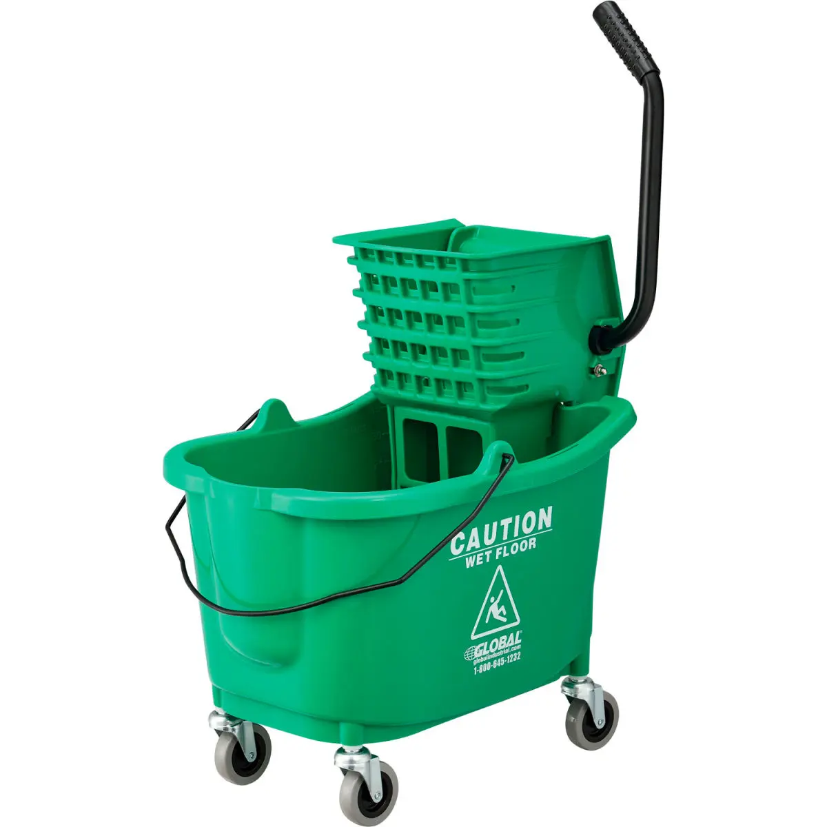Global Industrial 260594GN pp Durable Plastic 38 qt. Bucket-Based Mop Bucket & Wringer Combo, Side-Press Design, Green, With Handle, Fast Fluid Removal, For Hard Floor Surfaces