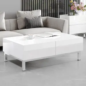 [Memorialday]AMERLIFE 40" High Gloss Electroplated Coffee Table, Modern Minimalist Center Table with 2 Magnetic Storage Drawers, Rectangular Simple Cocktail Table