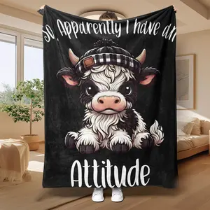 Cartoon Cow Pattern Soft Fleece Blanket, 1 Count Soft Air-Conditioned Room Throw, Warm Nap Blanket For Home Office Travel Camping, Valentine'S Day, Gift For Her