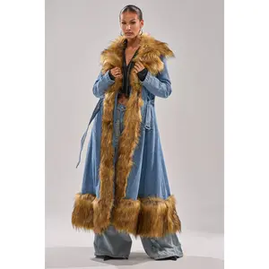 VIVIAN FUR TRIM TRENCH IN DENIM