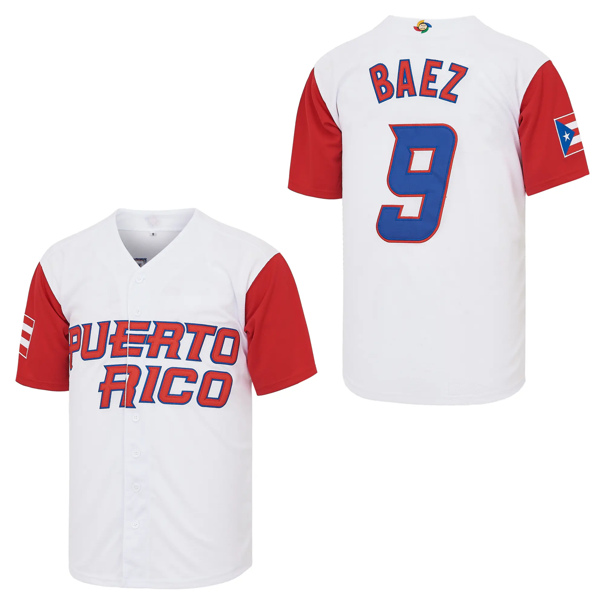 Puerto Rico #9 Baez World Game Classic Men Baseball Jersey White Embriodery