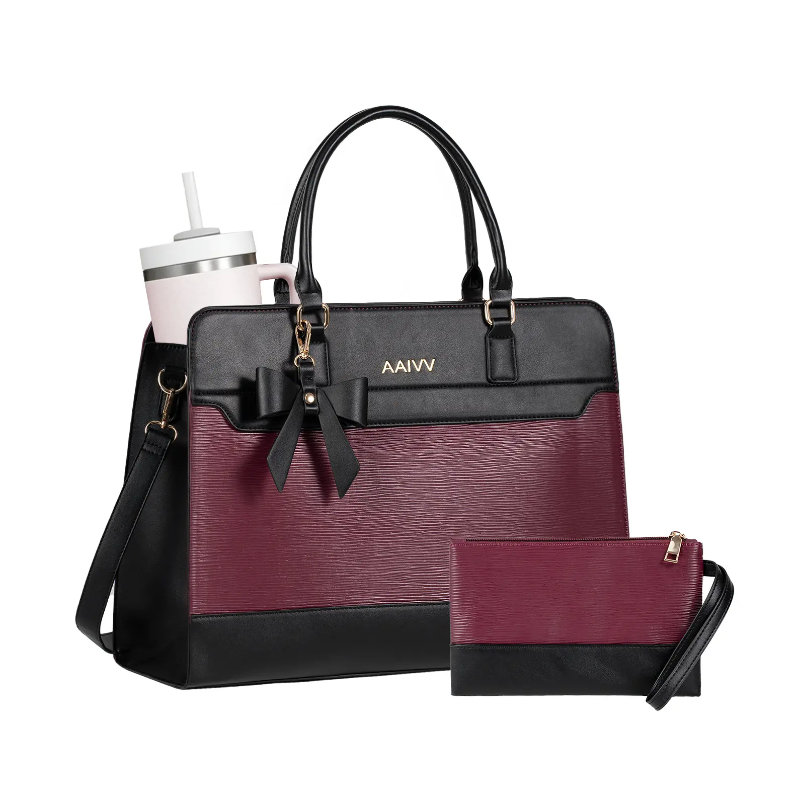 AAIVV Women's 2-Piece Leather Tote Bag - Waterproof Laptop Shoulder Bag with Zip, Shoulder Strap, Compartments for Office & Travel,back to school,back to school haul