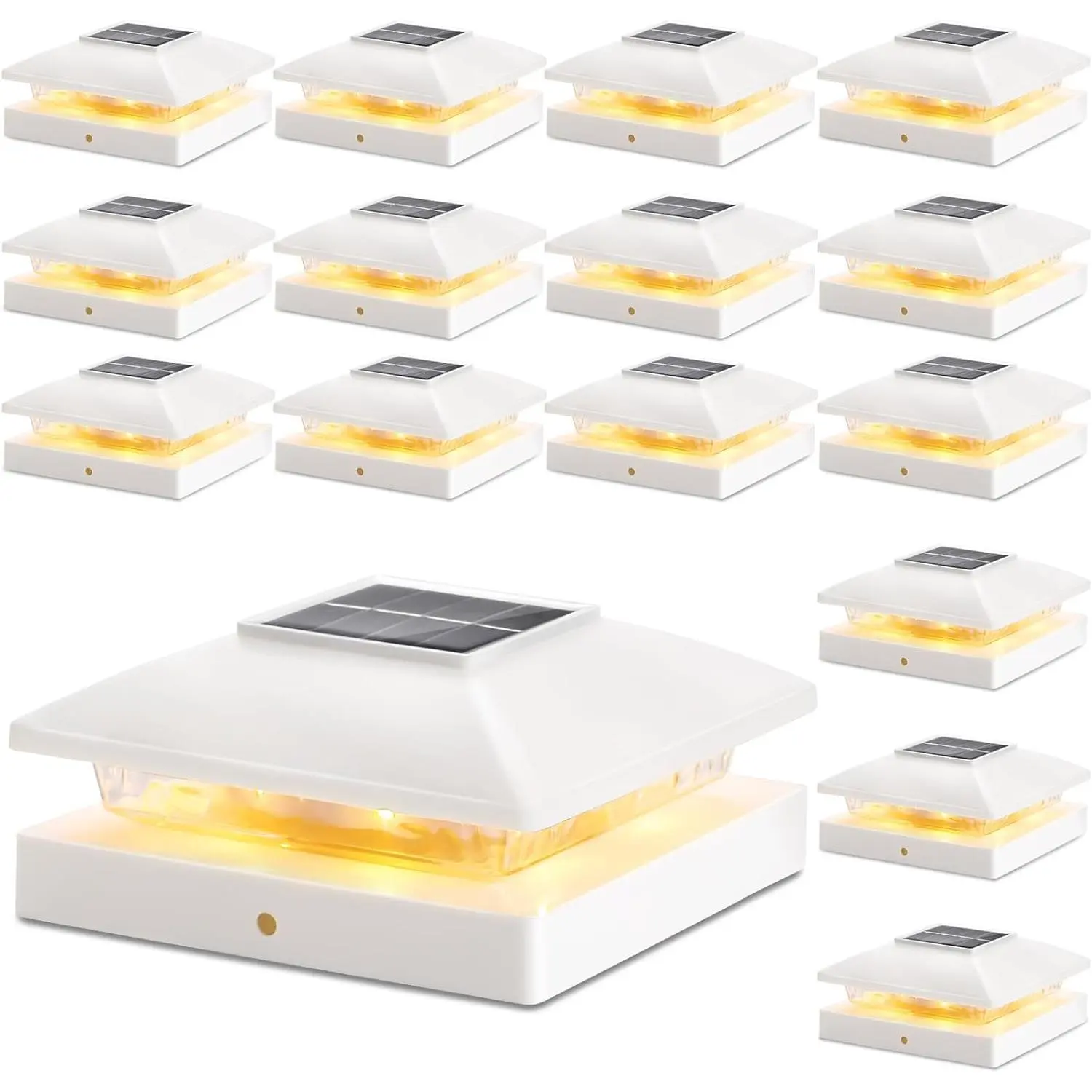 Solar  Cap Lights Outdoor 16pack, White  Solar  Deck Fence  Lights Fit 4x4 /Vinyl Posts, Bright Warm White Solar Cap Light Decorate Deck, Patio, Porch, Fence