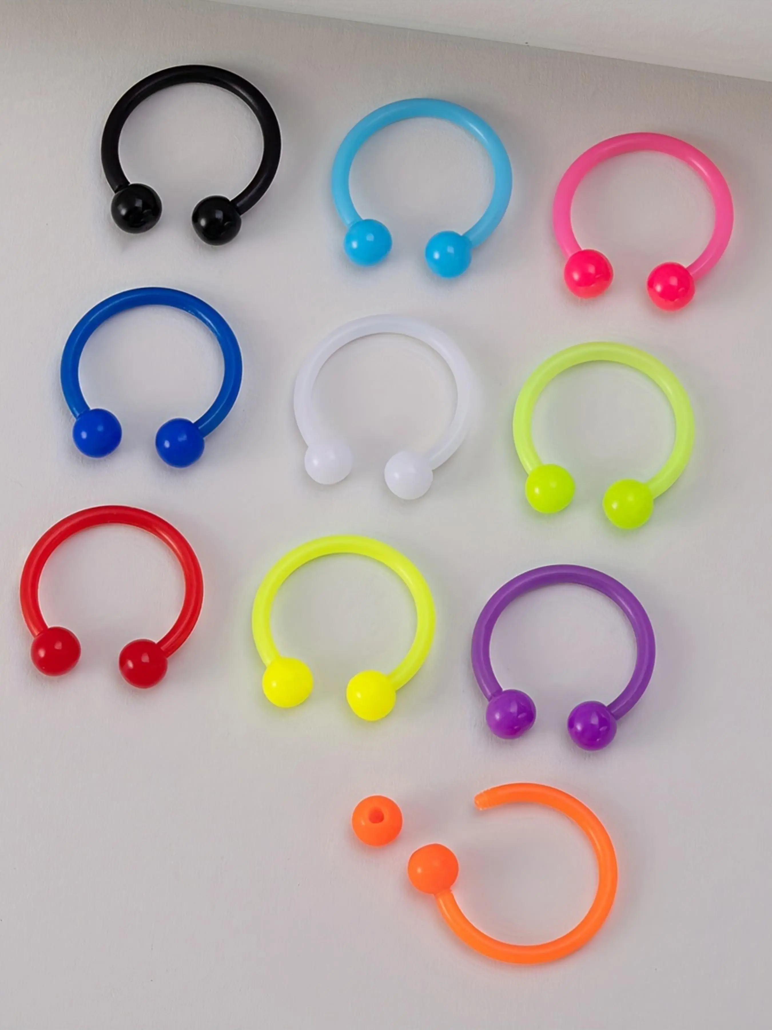 10pcs Flexible Horseshoe Colorful Nose Rings, Hoop Acrylic Boiflex Lip Eyebrow Retainer, Septum Piercing Cartilage Earrings, Body Piercing Accessories, Septum Clicker, Nose Rings Hoops, Nose Ring Jewelry