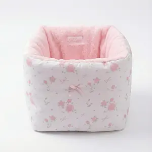 AiSuri Coquette Makeup Organizer Basket - Vanity & Daily Essentials, Pink Floral Design, Soft Plush Lining, Perfect for Cosmetics and Essentials