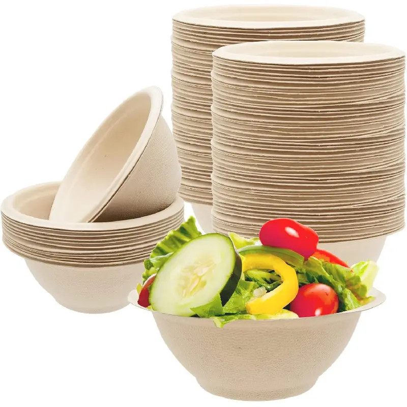 100 Pack Disposable Compostable Bagasse Plant Fiber Bowls, 8 oz Heavy-Duty Solid, Microwave-Safe, Heat-Resistant, Easy-Cleaning for Outdoor Events, Food Trucks & Sports Activities, Sustainable Soup Service
