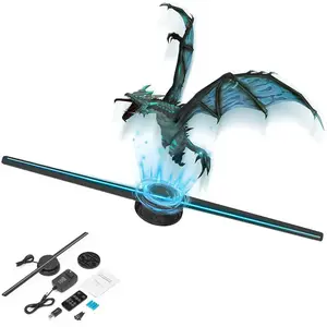 3D Hologram Fan 16.15in Holographic Fan Supports Bluetooth Connection 224 HD LED Portable Design 41CM Suspended 3D Led Hologram Advertising Display Fan Holographic Projector Projection Lamp for Store Bar Events Trade Shows Parties