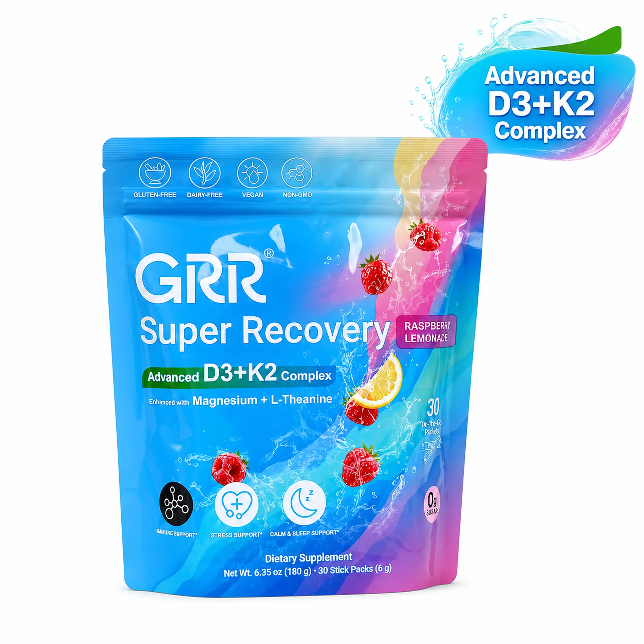 GRR Advanced D3+K2 Complex Daily Stick - 7 Functional Nutritional Supplements in 1 Including Magnesium Glycinate, L-Theanine, Vitamin C, Zinc, Boron