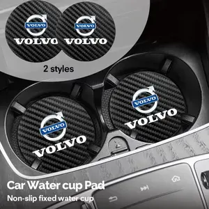 2Pcs Car Emblem Water Cup Pad Anti-Slip Coasters Interior Decoration Accessories For Volvo ES90 EC40 EX40 EM90 XC90 V90 V60 XC60 V40 S80 S60 S90 C40 XC40 V70 XC70 C30 C70 EX90
