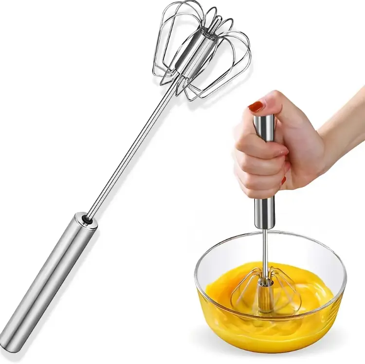 2-Pack Stainless Steel Hand-Push Semi-Automatic Egg Beater Mixer, Multifunctional Handheld Egg Whisk, Kitchen Baking Utensil