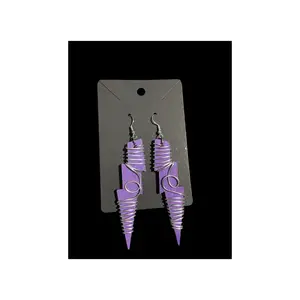 Wooden/wire wrap/lightning earrings (purple)