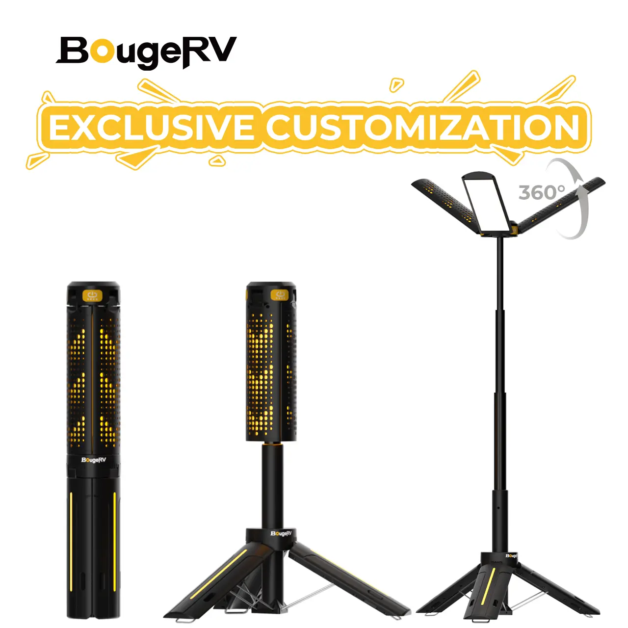 BougeRV 8000mAh Camping Light with Adjustable Stand 3.4 ft 1800 Lumen Cordless Work Light 3 Adjustable Heads Dimmable Emergency Flashlight Telescopic Tripod for Garage Outdoor Gift, Outdoor Gadgets, Lighted Torch Lights