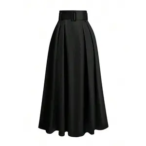 Women’s waist-cinching skirt, elegant women’s waistband, pleated long regular high-waisted skirt for melanated women, spring/autumn, casual everyday wear GARMENTARY