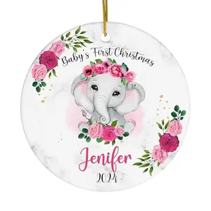 Personalized Elephant Baby First Christmas Ornament 2024, Custom Ceramic or Glass Ornament Keepsake, Christmas Tree New Born Gift New Parents