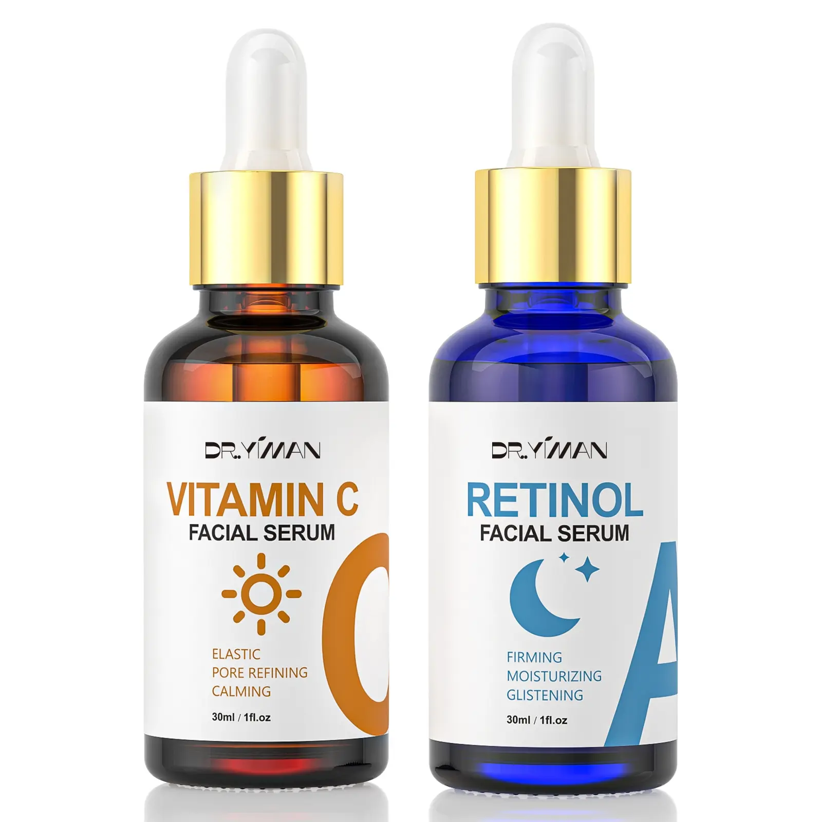 Vitamin C + Retinol Brightening Moisturizing Serum Duo for Day and Night Use, Targets Firmness and Even Skin Tone, Reduces Dark Spots