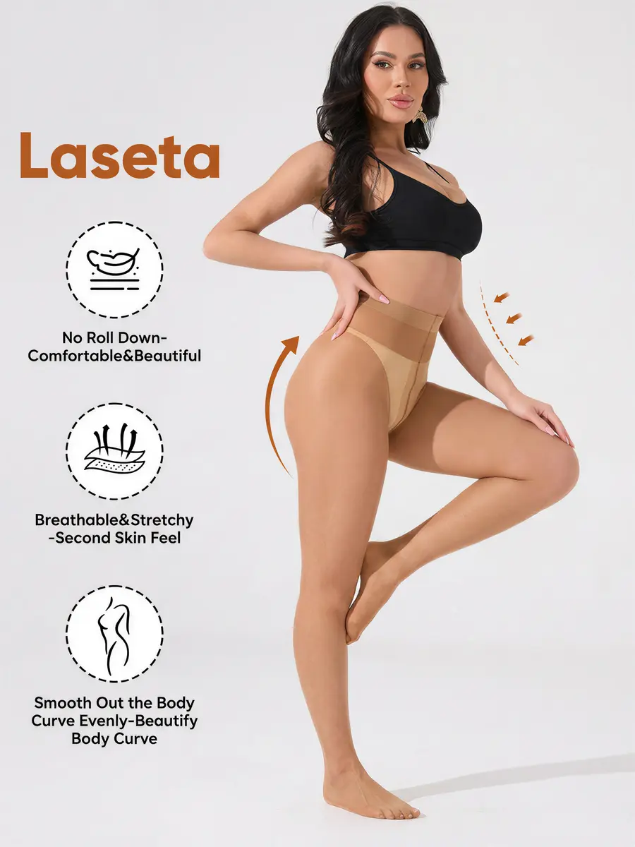 Laseta Women's 2-Pair 20D Sheer Control Top Tights - Silky Yarn Fabric, Breathable, Run-Resistant, Ultra-Soft, High Waist T-Band Panty Hose, Elastic Lightweight, Casual Womenswear Stockings, High Waisted Fit Traditional