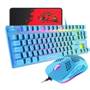 Wired Gaming Keyboard & Honeycomb Shell Design Mouse Combo, 1 Set 88 Keys Lighted RGB Backlit Mechanical Keyboard & 6 DPI Adjustable Gaming Mouse for Windows PC Gamers, Gaming Combo, Ergonomic Design, Gaming Keyboard Accessories