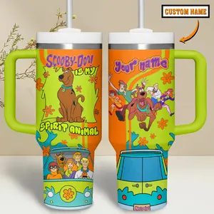 Scooby-Doo Cartoon Custom Tumbler 40oz with Handle, Mystery Inc Aesthetic Cup, Scooby Shaggy Velma Daphne Fred Fan Gift, Retro Cartoon Mug, Personalized Name Travel Mug, Stainless Steel Tumbler