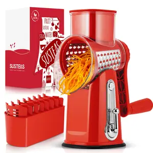 SUSTEAS Rotary Food Chopper with 5 Blades, Strong Suction Base, BPA-Free, Dishwasher Safe Kitchen Utensils, Perfect for Quick, Safe Slicing & Shredding