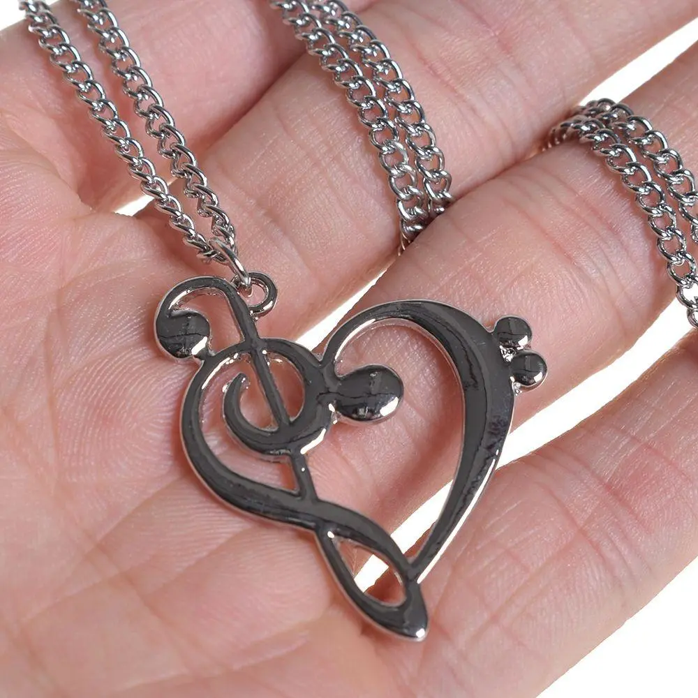 Music Note Heart Necklace of Treble and Bass Clef Women Infinity Love Charm Pendant Necklace Stainless Steel Jewelry Gift