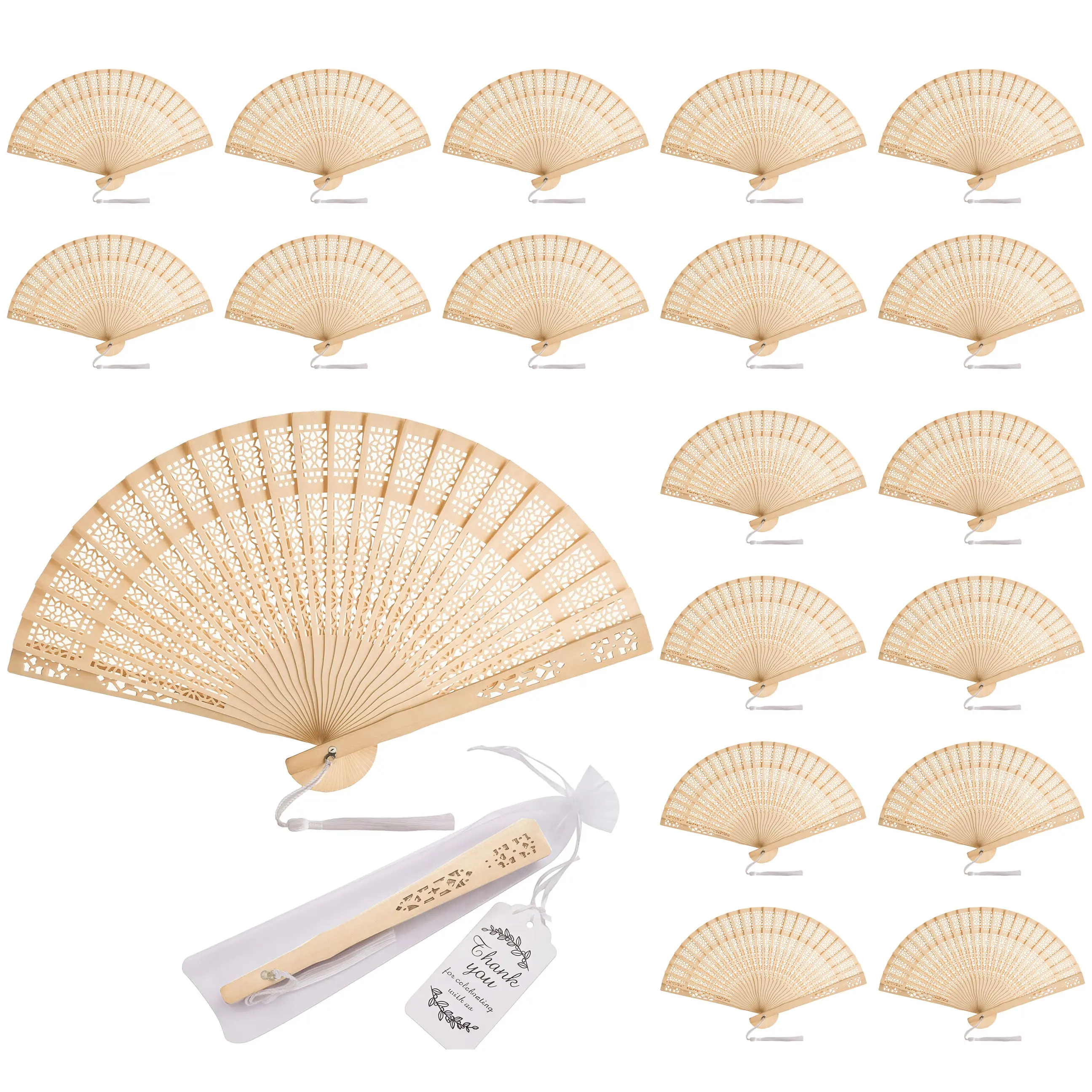 Decorative Folding Fans, Scented Wooden Foldable Hand Fans with Organza Bags and Cards, Ideal for Wedding Favors, Birthday Gifts, Photography Props, Travel Souvenirs, and Baby Baptism Gifts – Wooden