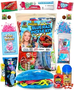 Blue Raspberry Pickle Kit-W/Cotton Candy Crunch-Candy Gift Pouch-(13 PCS) Birthday Christmas Gifts For Kids-Tiktok trend items (BLUE RAZ PICKLE KIT)
