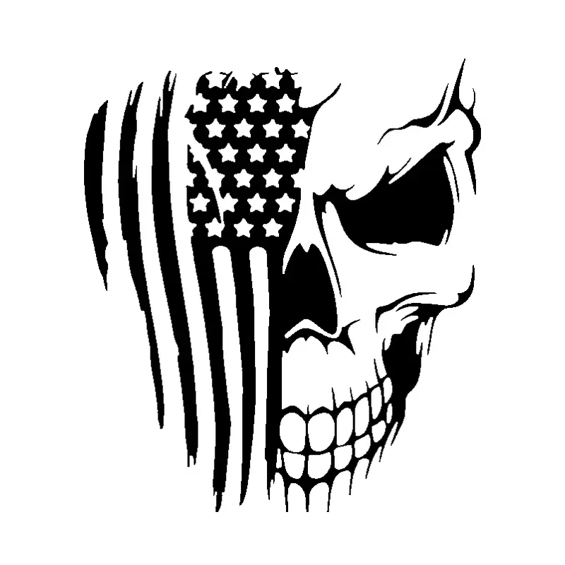 American Flag Skull with Long Hair Car Sticker - Durable, Easy-to-Apply Gothic Grunge Car Decal, Vehicle Exterior Decoration for Trucks, Bold Riders’ Automotive Accessory, Car Stickers