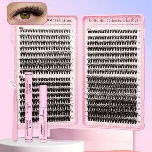 Plush Curled False Eyelashes, 9-16mm Mixed Lengths Personal Makeup Lashes, 640 Clusters, Lightweight Enhancer Set, Fluffy D Curl, Cosmetic Extension Strips