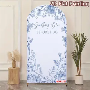 Wedding Bridal Shower Arch Backdrop Cover Blue Flowers for Birthday Party Decor Photograph Background Props Elastic Fabric