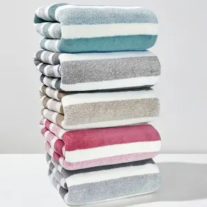 Striped Pattern Bath Towel Sets, 2/5 Counts/set Soft Absorbent Microfiber Blanket Towel, Quick Drying Wash Towel for Bathroom, Hotel, Salon, Spa, Gym, Home Goods