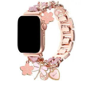 Fashionable Metal Watch Band, Cuban Chain Watch Band with Key Love Pendants, Cute Watch Band for iWatch Series 11 10 9 8 7 6 5 4 3 SE Ultra 3, Watch Straps, Smart Watch Straps, Smartwatch Strap, Smart Watch Accessories