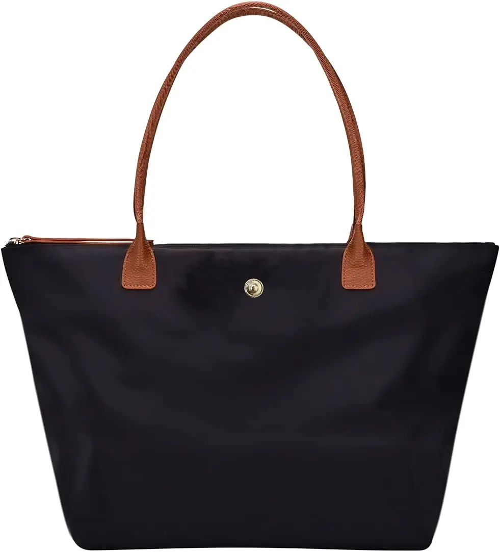 Nylon Tote Bag with Zipper, Large Capacity Top-Handle Shoulder Hobo Handbag, Foldable Weekend Tote for Travel Leisure, Casual Ladies Purse