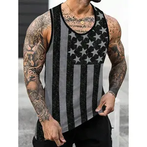 (Ultimate discount offer)Men's Summer American Flag Printed Colorful Graphic Round Neck Casual Sleeveless Tank Top, For Going Out, Husband