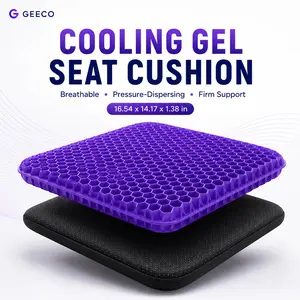 GEECO Firm Purple Gel Seat Cushion, Honeycomb Cooling & Breathable Chair Pad with Non-Slip Washable Cover, 16.54 x 14.17 x 1.38 in for Office Chair, Car, Truck & Home