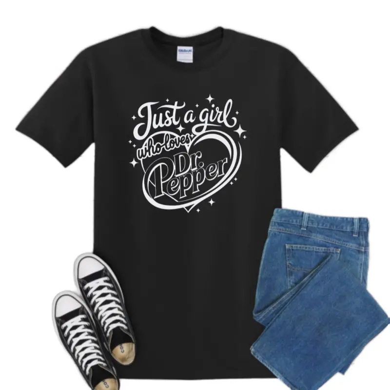 Women's Dr. Pepper Graphic Cotton T-Shirt - Black, Short-Sleeve, Fitted Crew Neck - Casual Everyday Streetwear Clothes, Shortsleeve