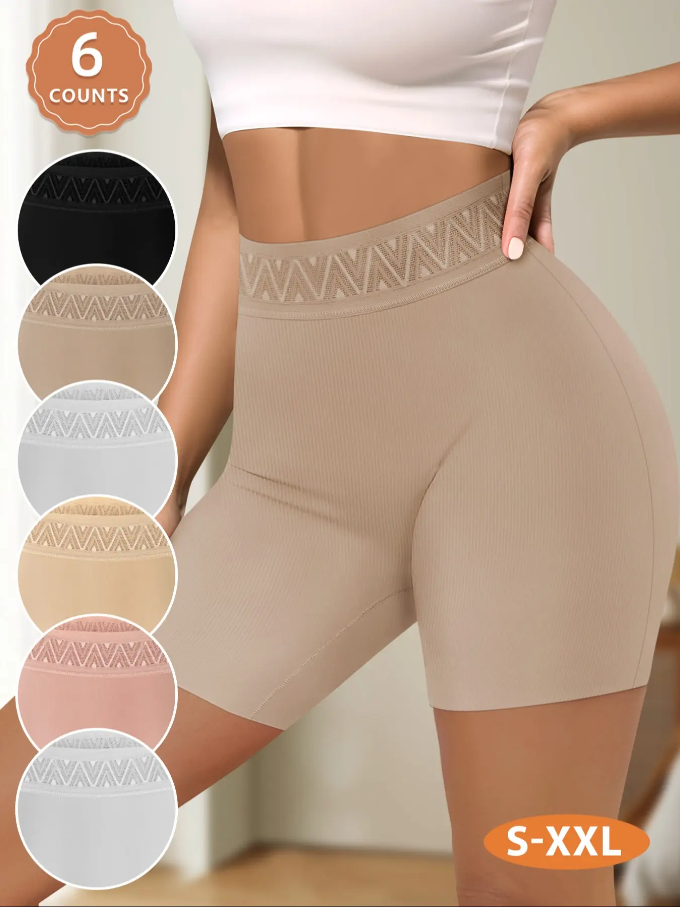 MEIYATING Women's 6-Pack Briefs, High-Waisted Waist Cinching, Peach Butt Design, Fashion Colorblock, All-Season Fitted Casual Underwear, Panties