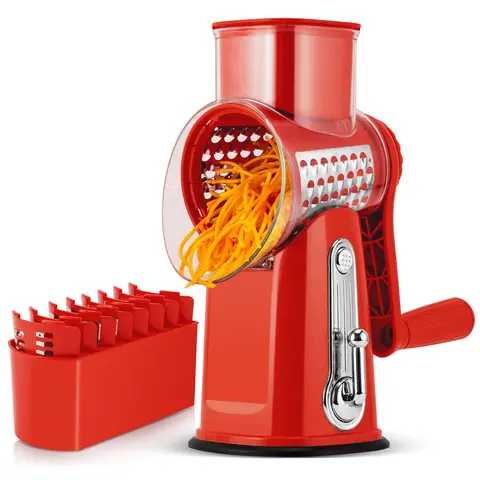 SUSTEAS Vegetable Chopper with 5 Design Blades and Suction Cup Base Kitchen Tool Rotary Cheese Grater fast cutting machine Food Processor Cutter Green Utensils Beige,summerwins