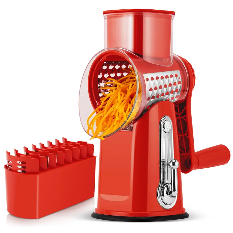 SUSTEAS Vegetable Chopper with 5 Design Blades and Suction Cup Base Kitchen Tool Rotary Cheese Grater fast cutting machine Food Processor Cutter Green Utensils Beige,summerwins